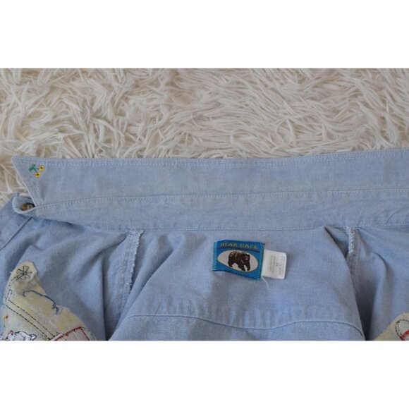 Vintage 80s/90s Blue Denim Embroidered Shirt Shacket | size M - Picture 7 of 10